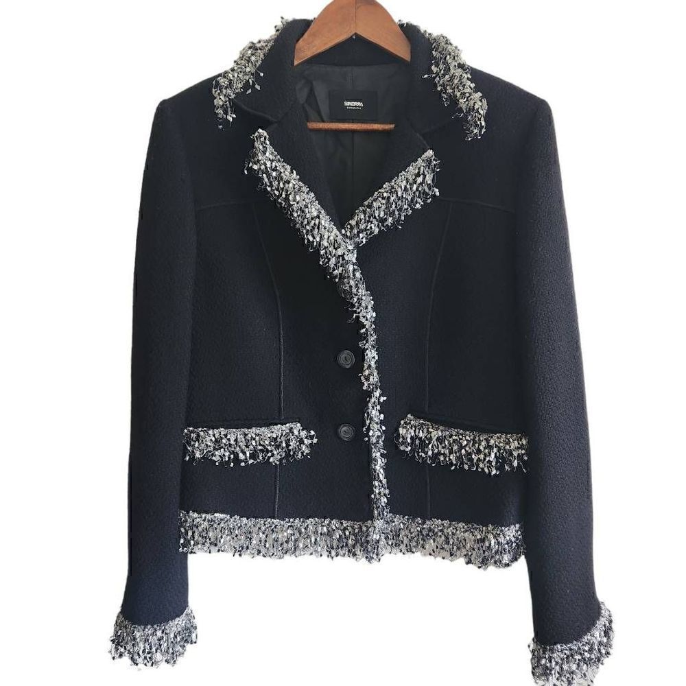 Simorra Barcelona Jacket Blazer Womens 10 Wool Fringe Button Front Career Work L